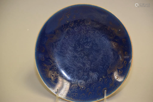 19th C. Chinese Porcelain Cobalt Blue Glaze and Gold