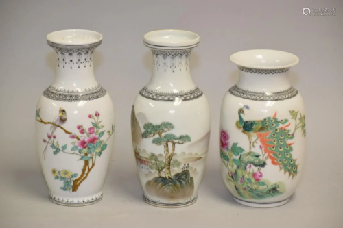 Three 1960-80s Chinese Porcelain Famille Rose Vases