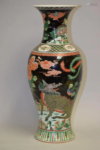 Large 19-20th C. Chinese Porcelain Famille Noir Vase