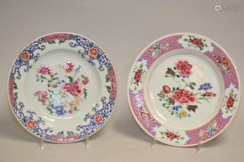 Two 18th C. Chinese Porcelain Famille Rose Plates