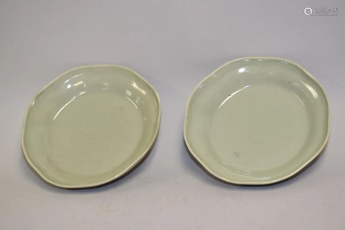 Pr. of Qing Chinese Porcelain Pea Glaze Plates