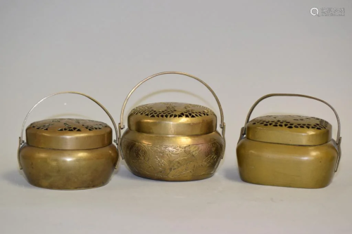 Three Chinese Bronze Hand Warmers