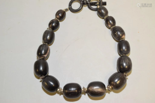 Chinese Silver and Ox Horn Bead Necklace