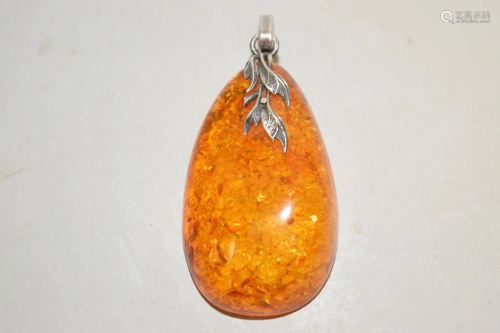 Chinese Amber and Silver Pendant