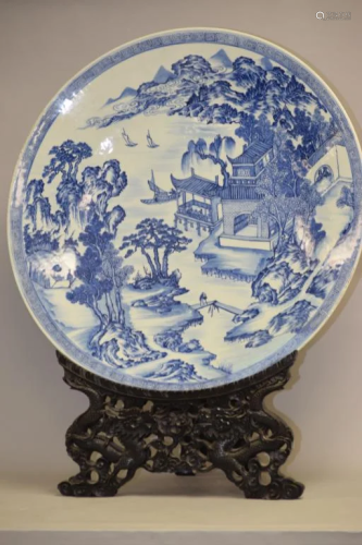 Large 17-18th C. Chinese Porcelain B&W Charger