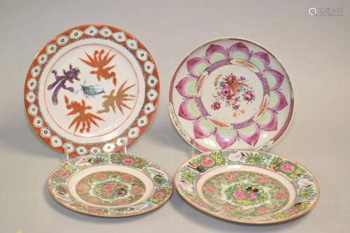 Four 18-19th C. Chinese Porcelain Famille Rose Plates