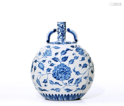 A Very Fine Chinese Blue and White Moon Flask Vase