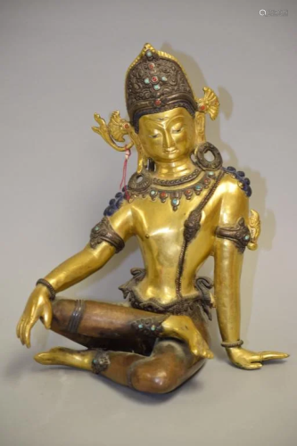Chinese Tibetan or Nepalese Gilt Bronze Buddha
