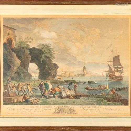 Gravure en couleurs Vue de Pansylphe pris de Naples Epoque X...