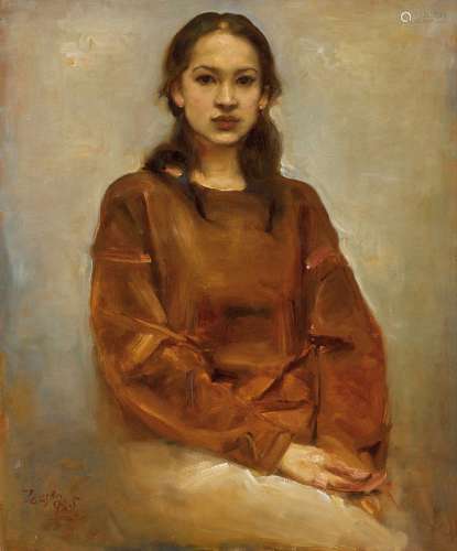 1998 庞茂琨 肖像女大学生 布面油画