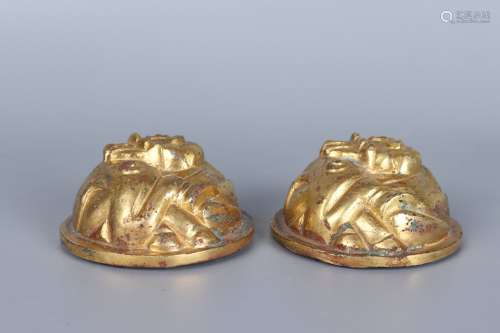 pair of chinese gilt bronze paperweights