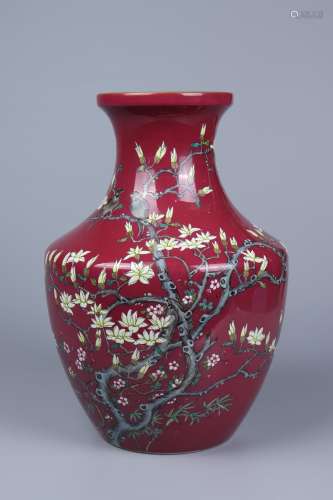 chinese famille red glazed rose porcelain vase