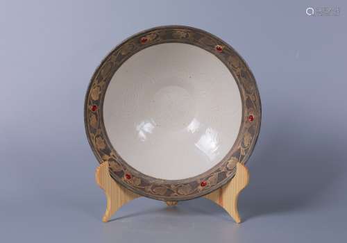 chinese ding kiln porcelain dish inlaid gold foil