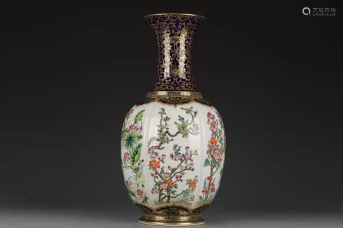 chinese famille rose porcelain hexagonal bottle vase