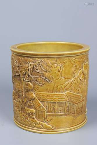 chinese yellow glazed porcelain brush pot
