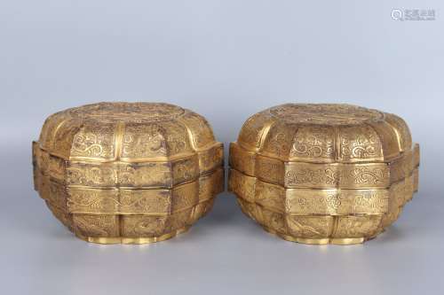 pair of chinese gilt bronze boxs
