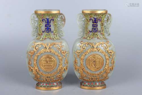 pair of chinese jade ruyi vases