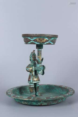 chinese bronze candlestick inlaid turquoise
