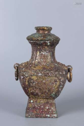 chinese gilt bronze beast-earred vase
