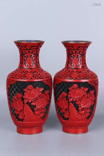 pair of chinese lacquered vases