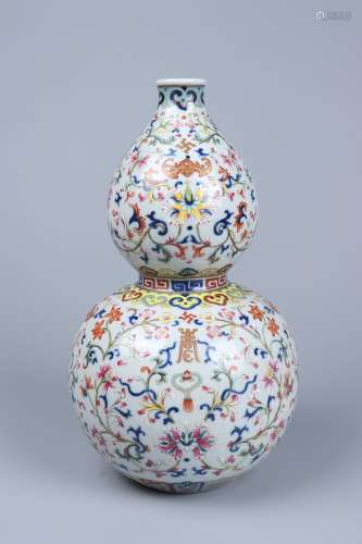 chinese famille rose porcelain double gourd vase