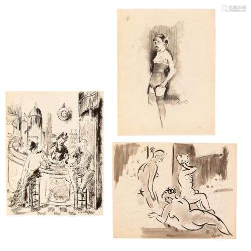 Robert LEPELTIER (1913-1996)Ensemble de trois dessins (nus e...