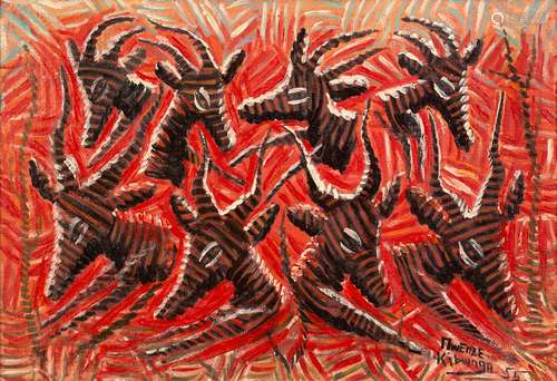 Mwenze KIBWANGA (1925-1999)Les antilopes, 1955Huile sur toil...