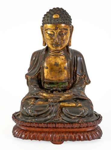 Chine, fin de la période Ming (1368-1644)Bouddha en bronze d...