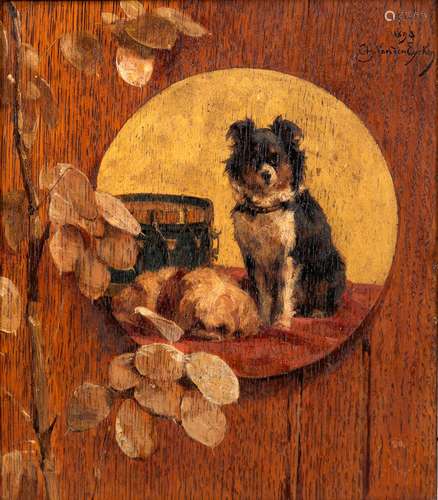 Charles VAN DEN EYCKEN (1859-1923)Chiens au tambour, 1893Hui...