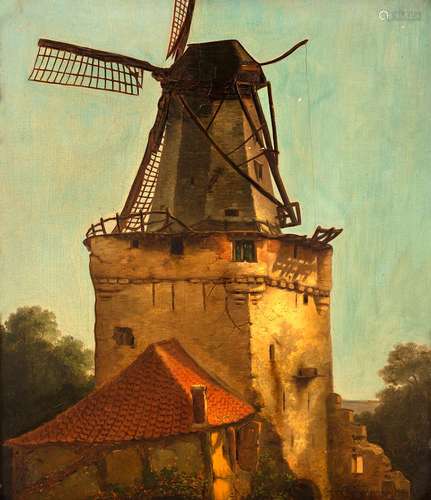 Ecole belge, XIXe siècleLe moulin à ventHuile sur papier mar...