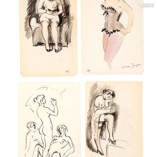 Robert LEPELTIER (1913-1996)Ensemble de quatre dessins repré...