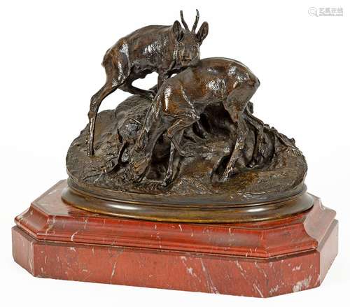 Pierre Jules MENE (1810-1879)Chevreuils, 1859Bronze à patine...