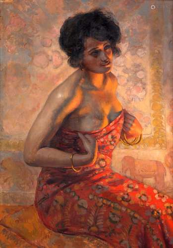 Gustav Max STEVENS (1871-1946)Jeune femme assise à la robe r...