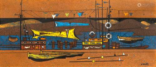 Gustave CAMUS (1914-1984)Le grand filet jaune, 1965Huile sur...