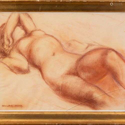 Marcel GIMOND (1894-1961)Nu allongéSanguine et crayon gras b...