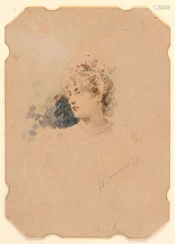 Nicolaï MALICHEFF (XIX)Portrait d'élégante, 1891Aquarelle su...