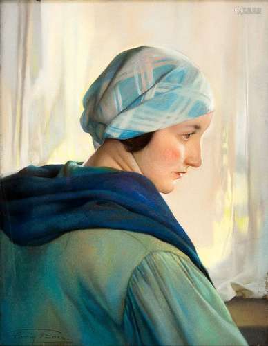 Firmin BAES (1874-1945)Le bonnet bleuPastel sur papier collé...