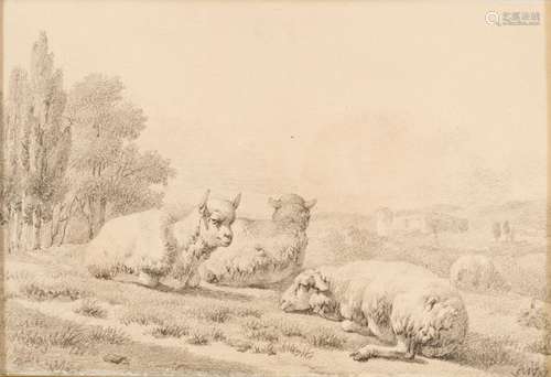 Attribué à Louis ROBBE (1806-1887)Moutons couchésCrayon sur ...