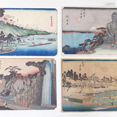 Utagawa Hiroshige (1797-1858) Vier diverse landschappen, vie...