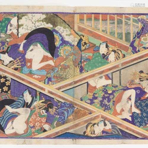 École d'Utagawa Bordel à Yoshiwara, gravure sur bois en coul...