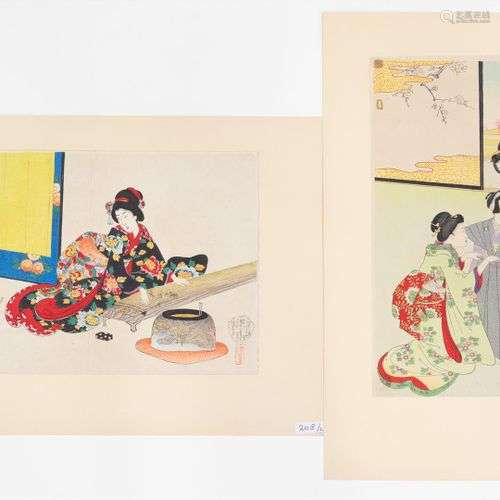 Yōshū Chikanobu (1838-1912) Femme faisant de la musique avec...