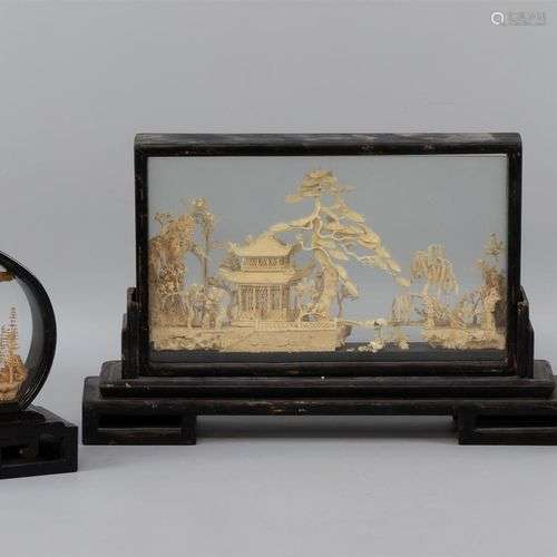 Trois dioramas, Chine, début du XXe siècle, liège dans des b...