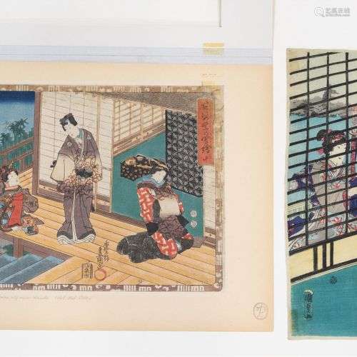 Utagawa Kunisada (1786-1856) Deux scènes avec des samouraïs,...