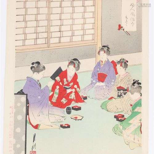 Ogata Gekkō (1859-1920) Cérémonie avec encens, gravure sur b...