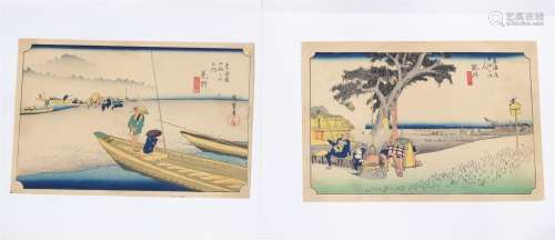Utagawa Hiroshige (1797-1858) Six gravures sur bois en coule...