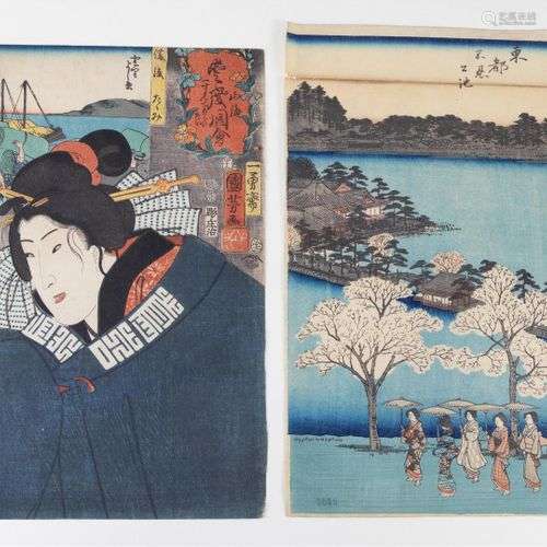 Twee kleuren houtsneden: Utagawa Kuniyoshi (1798-1861), Geis...