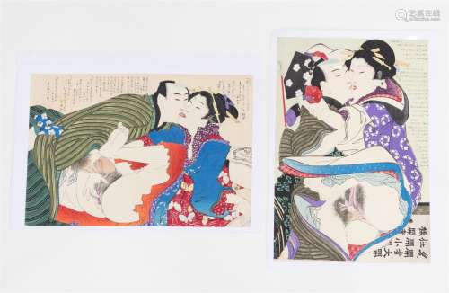 Katsushika Hokusai (1760-1849) Deux scènes érotiques, 2 grav...