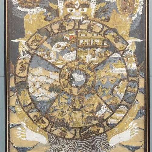 Een thangka, Tibet/Nepal, midden 20e eeuw (b). 67 x 56 cm.