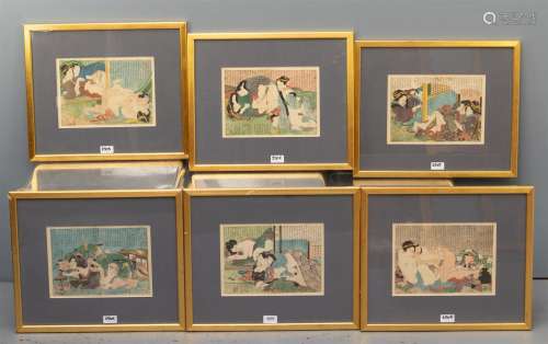Katsushika Hokusai (1760-1849) Six scènes érotiques tirées d...