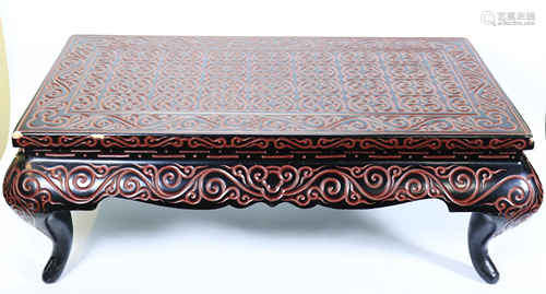 Chinese Tixi Black & Red Lacquer 4 Leg Kang Table